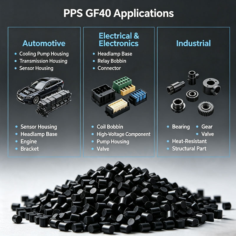 Chemicky odolný modifikovaný plast PPS GF40 pre automobilový priemysel